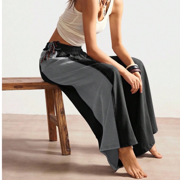 Solid Color Block Stretchy Waist Wide leg Lounge Pants - Picture 9 of 10